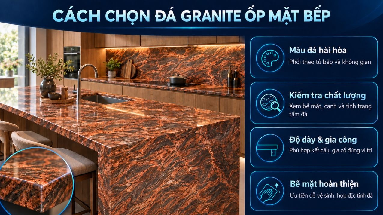 Cách chọn đá granite ốp mặt bếp phù hợp