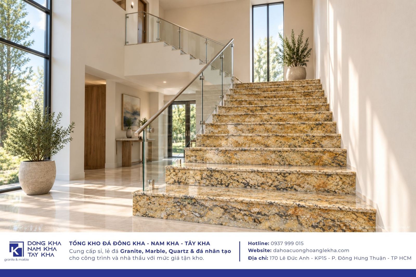 Đá Granite Alaska Gold ốp cầu thang