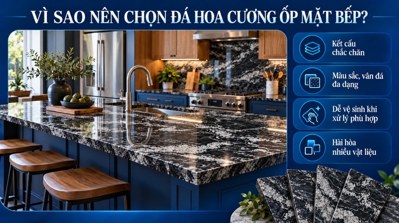 Lý do nên chọn đá hoa cương ốp mặt bếp