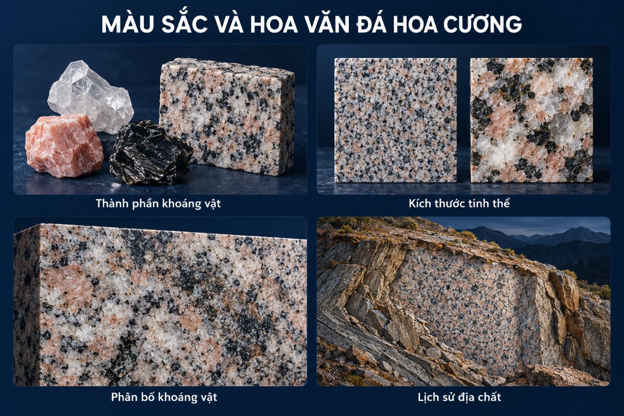 Những yếu tố tạo nên màu sắc và hoa văn của đá hoa cương